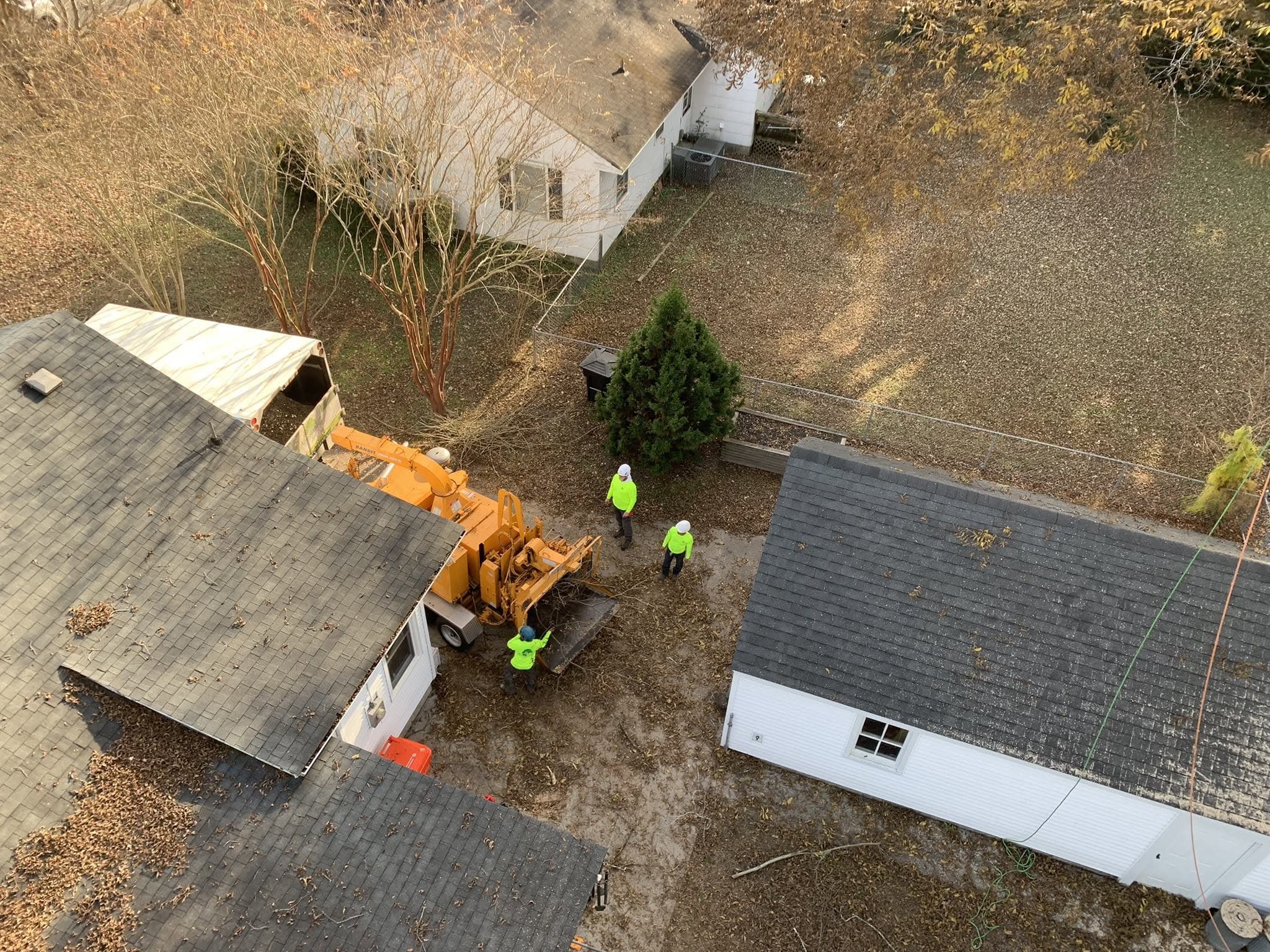 Aerial view of an Advanced Tree project where site conditions require careful planning